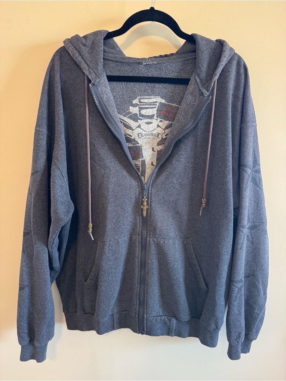 Dussault Full-Zip Hoodie Grey Gold Graphic Y2K Graphic Rare